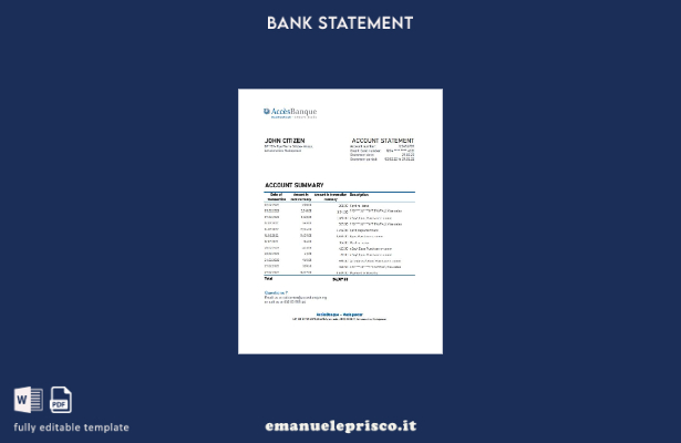 modello Excel di estratto conto bancario Madagascar Acces Banque in stile verifi